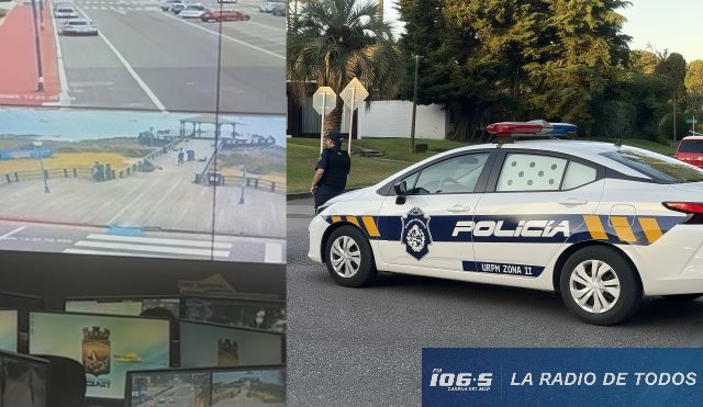 Móvil policial y cámaras 