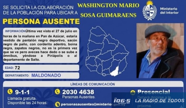 Ausente: solicitan colaboración para ubicar a Washington Mario Sosa Guimaraes. 
