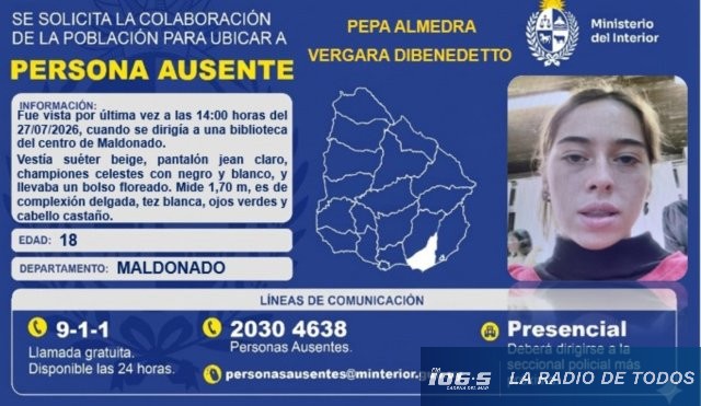 Ausente: solicitan colaboración para ubicar a Pepa Almendra Vergara Dibenedetto. 
