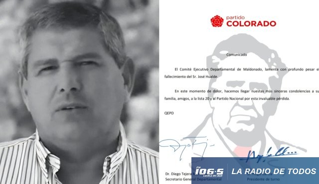 José Hualde (Partido Nacional): Partido Colorado de Maldonado expresó sus condolencias tras la desaparición física. 