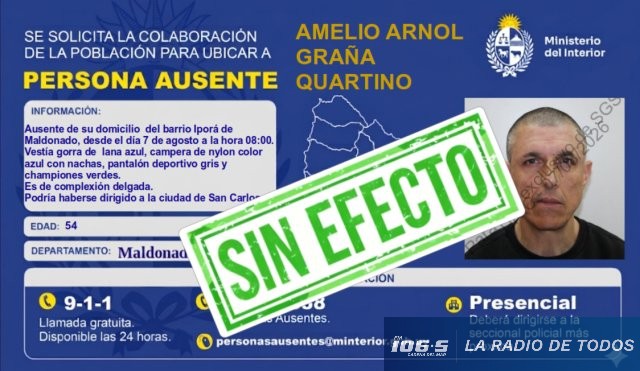 Apareció en buen estado de salud: Amelio Arnol Graña Cuartino