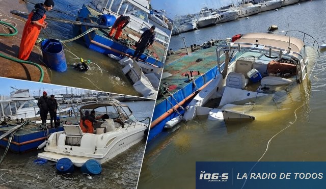 Rescate concluido (Punta del Este): reflotaron con éxito la embarcación semihundida en el puerto.