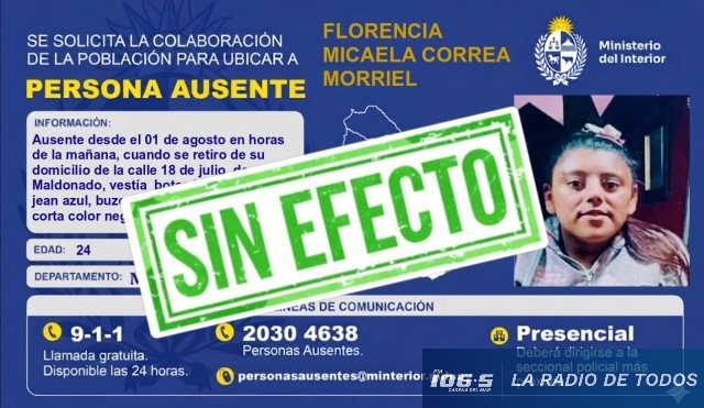 Apareció en buen estado de salud: Florencia Micaela Correa Morriel.