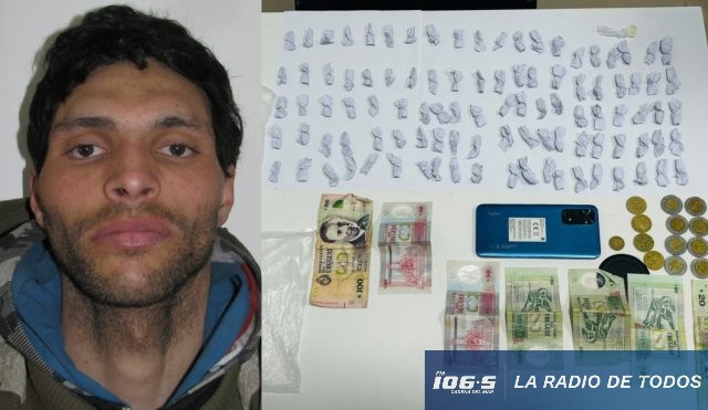 Estupefacientes (San Carlos): detuvieron a un hombre con 100 dosis de cocaína.