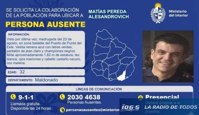 Ausente: solicitan colaboración para ubicar a Matías Pereda Alesandrovich. 